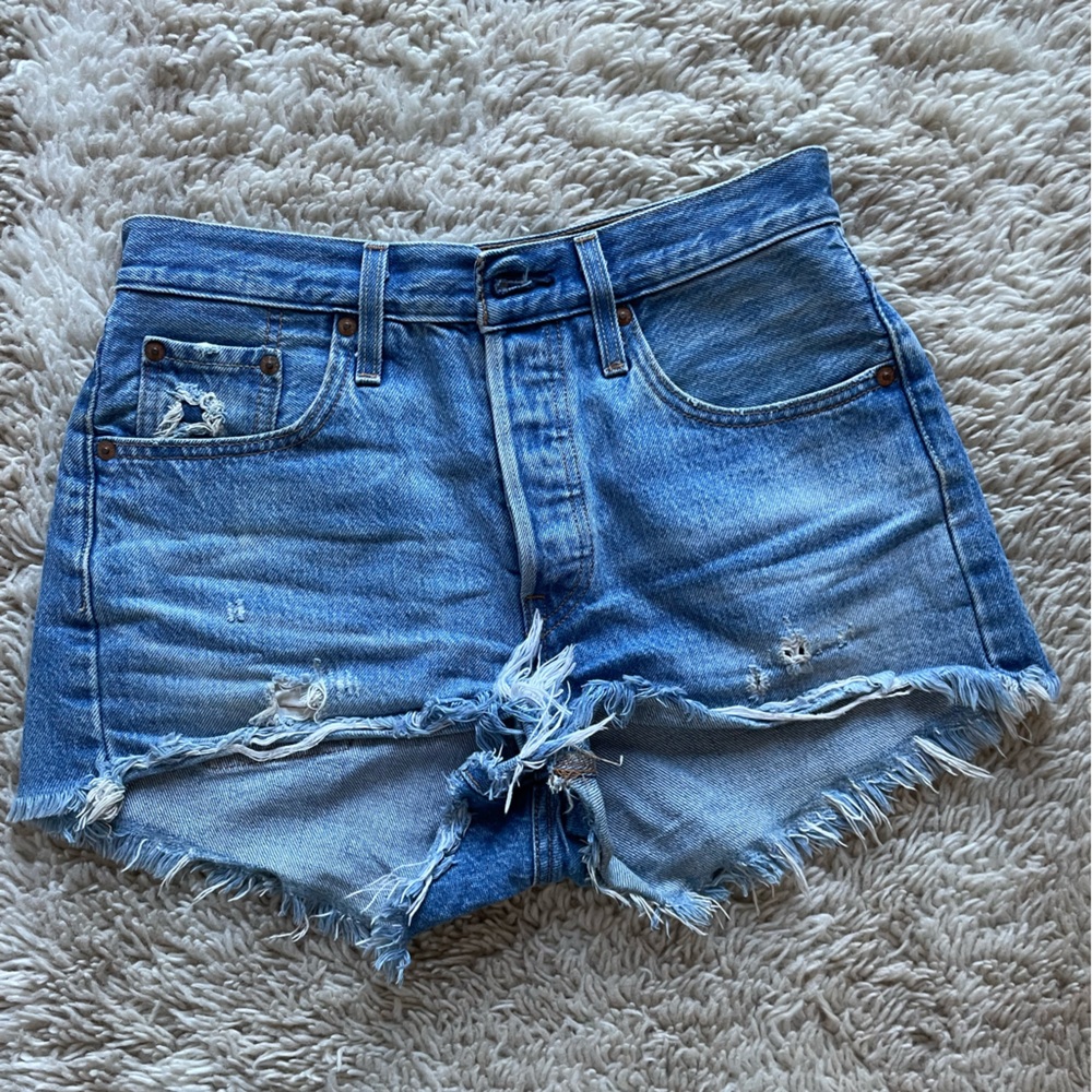 Levi's 501 Distressed Denim Shorts in Blue